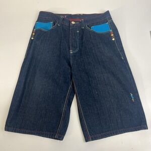 Coogi Shorts Mens 36 Blue Denim Mermaid Graphic Long Baggy Jean Hip Hop